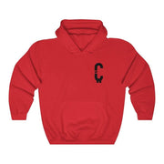 Front view of red Clout Doesn't Equal Currency sweatshirt.