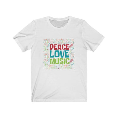 White Peace Love Music Graphic Tee version two.