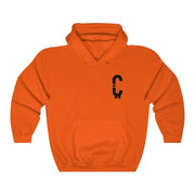 Front view of orange Clout Doesn't Equal Currency sweatshirt.