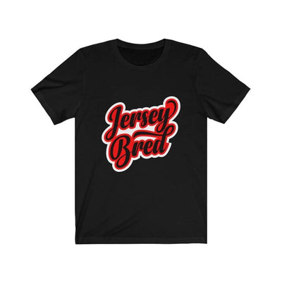 Black t-shirt with Jersey Bred text design.