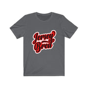 Asphalt t-shirt with white, red, and black Jersey Bred text design.