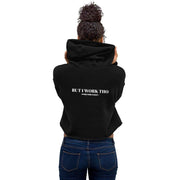 Black back view of the Paid the Cost Crop Hoodie.  