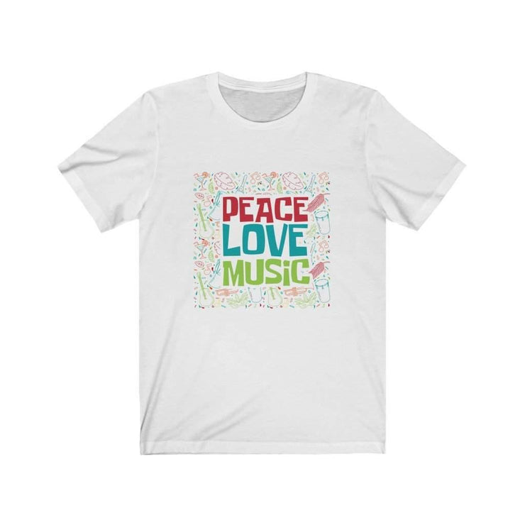 White Peace Love Music Graphic Tee version two.