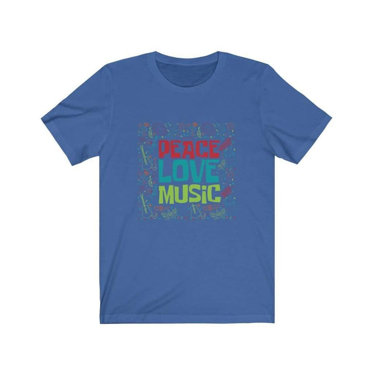 blue Peace Love Music graphic Tee version two
