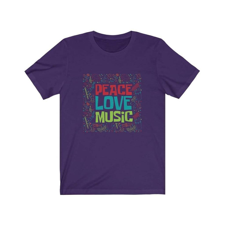 Purple Peace Love Music graphic Tee version two.