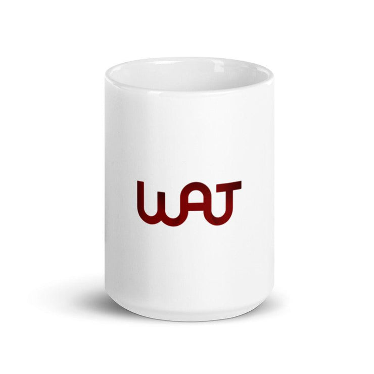 Front view of WAJ ceramic mug.