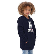 Side view of the navy blue We Are Jersey Kids Hoodie.