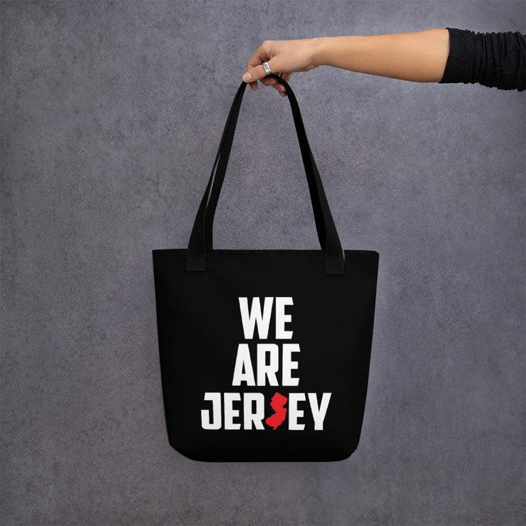 We Are Jersey Reusable Tote Bag with a black handle.